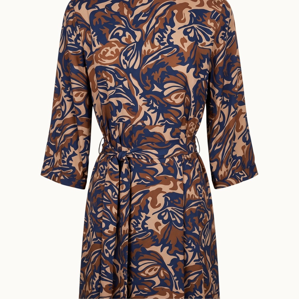 J.McLaughlin Midi Shirt Dress Silk Viscose Botanical Print Tie Waist Button Up M - Picture 3 of 13